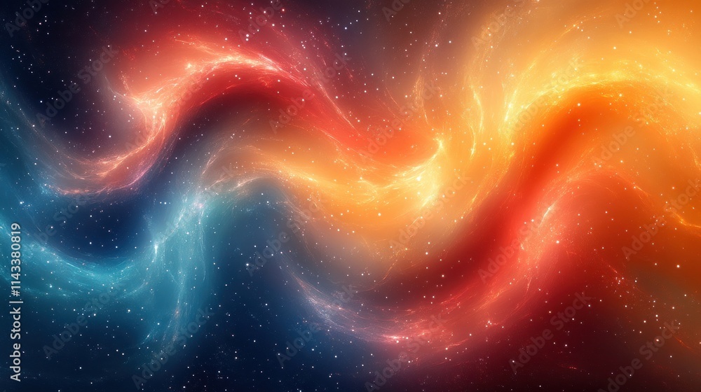 Poster Abstract vibrant cosmic swirl background glowing orange blue texture grainy gradient dynamic color pattern art design