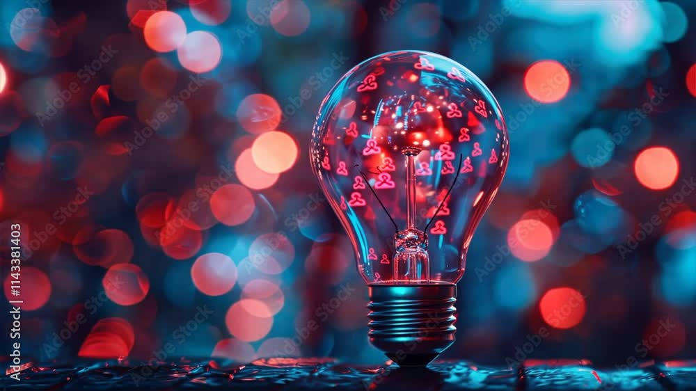Aufkleber glowing light bulb with decorative patterns illuminates colorful bokeh background, creating artistic