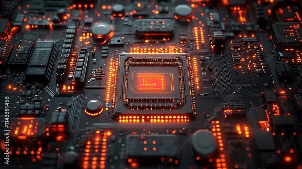 Aufkleber close-up of a circuit board with glowing cpu.