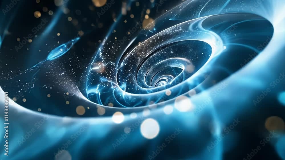 Poster big data stream is flowing and swirling into a futuristic cyberspace tunnel, creating a mesmerizing 