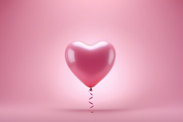 a close up of a pink heart shaped balloon on a pink background