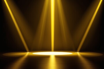 a close up of a stage with yellow lights and a spot