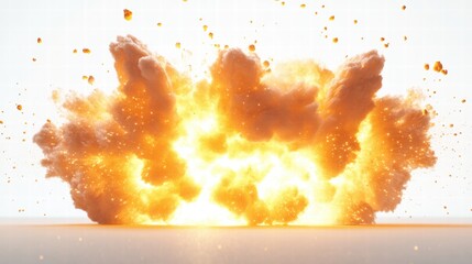Dramatic Explosion of Bright Flames and Smoke in a White Background