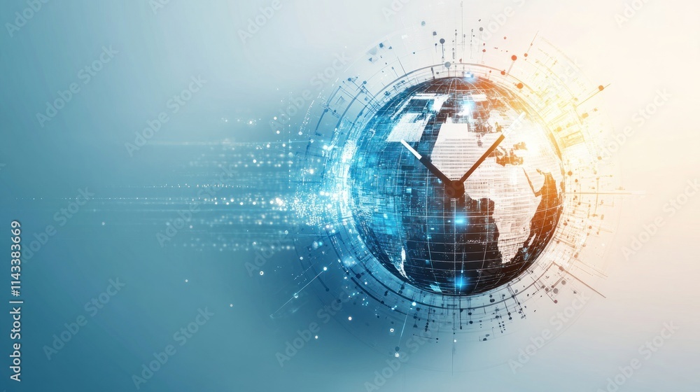 Poster digital globe representation symbolizing global connectivity and technology.