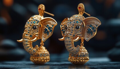 Gold earrings with elephant shape, gold earrings with cute animal shape, gold jewelry in animal shape, elephant