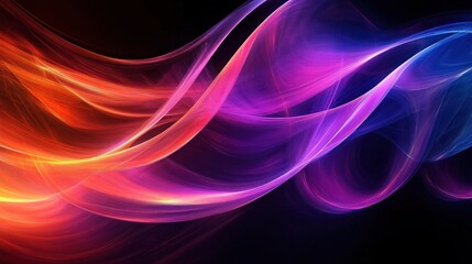 Naklejka premium Vibrant Futuristic Abstract Digital Art with Purple and Orange Swirls and Light Trails