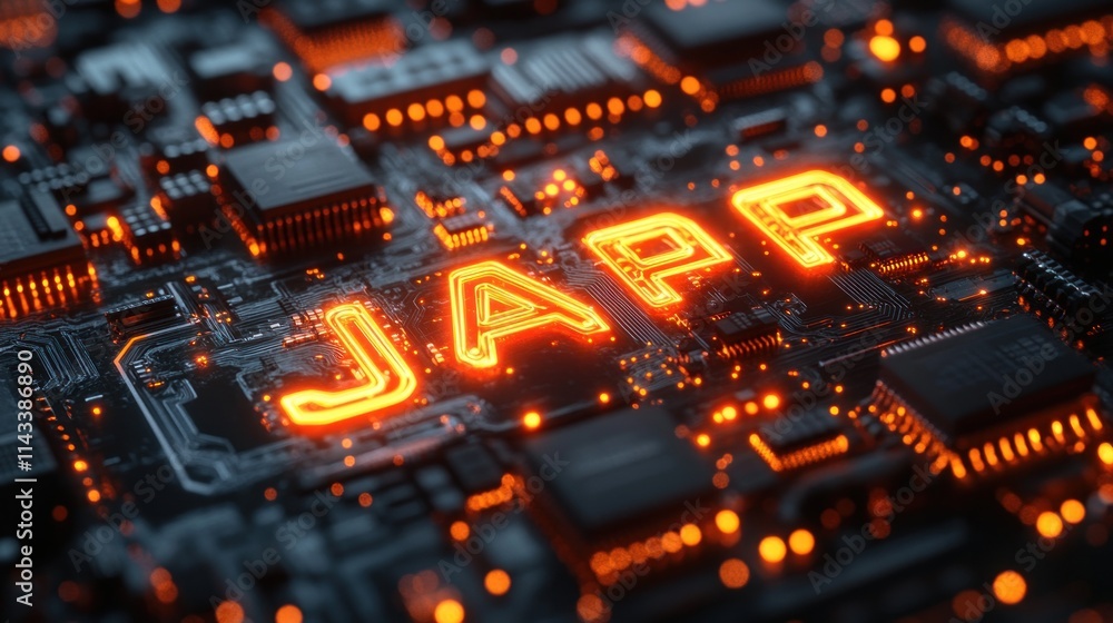 Poster Java Programming Language Circuit Board Design with Neon Lighting