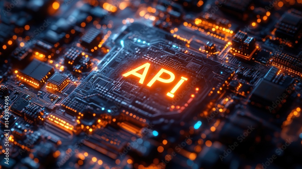 Poster futuristic digital puzzle piece concept for api integration and connectivity in technology