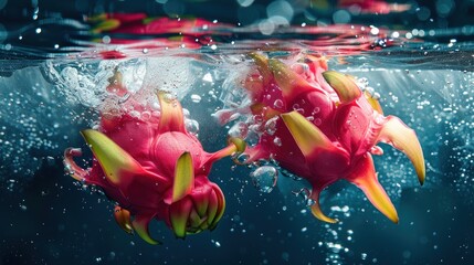 Dragon fruit floating in water, AI generated image
