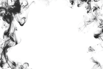 abstract black smoke or ink swirls frame on transparent background with copy space