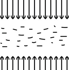 The long arrows at the top and bottom point to the lines in the middle of the image, simulating the flow of energy or water.