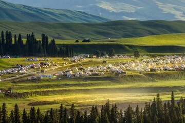 Stunning natural landscape of Hundred Mile Gallery in Ili Kazakh Autonomous Region during a sunny...