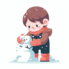 vector image of little boy playing in the snow in winter