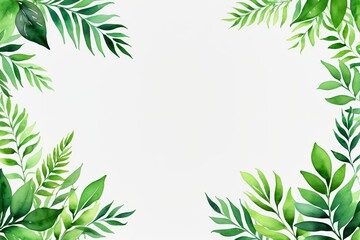 a watercolor painting of a green leafy frame with a white background