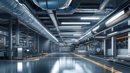Obraz premium Industrial Interior with Extensive Piping System