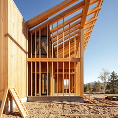 Obraz premium Wood framing a new house under construction in the southwest part of the united states wood concrete design wood design concrete architecture wall floor modern