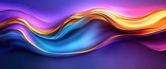 Vibrant Abstract Background with Wavy Lines in Purple Blue and Gold Fluid Art