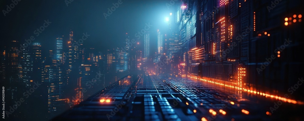 Aufkleber futuristic cityscape digital background for technology artificial intelligence cyberpunk communicati