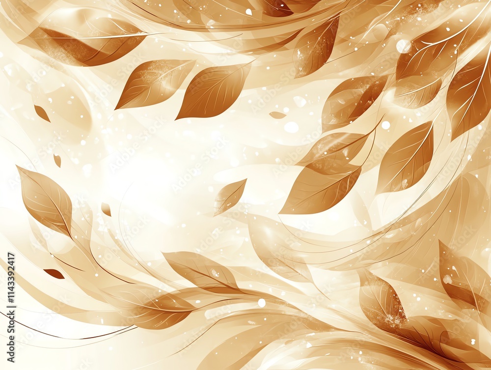 Poster abstract design featuring flowing leaves and soft light in warm tones.