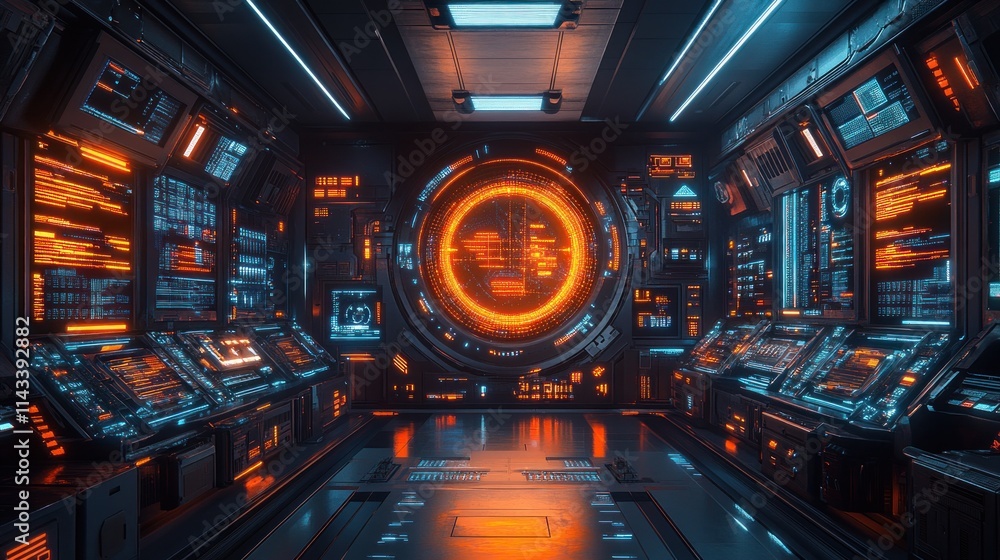 Aufkleber Futuristic Control Room for Business Process Automation with Data Analytics and Efficiency Monitoring