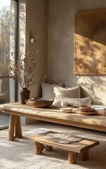 Minimalist Scandinavian Living Room with Wooden Accents and Natural Lighting