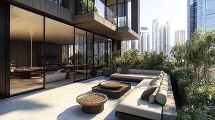 Fototapeta premium Modern Outdoor Living Space with City View and Luxurious Decor