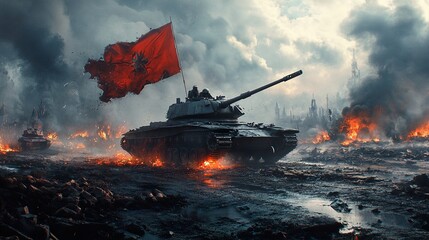 Tank in War-Torn City: A Battlefield Scene