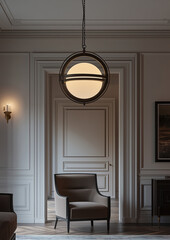 Neoclassical Orb Light Illuminating a Foyer with Midnight Glow