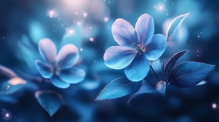Ethereal Blue Flowers Blooming in a Mystical Garden