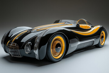 Futuristic car concept based on art deco aesthetic. Time warp and retrofuturism elements.
