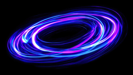 Naklejka premium A vibrant abstract swirl of neon blue and purple light trails, creating a dynamic and futuristic effect, perfect for conveying energy, movement, and modern design aesthetics.
