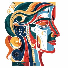Obraz premium Abstract Colorful Portrait Profile Intricate Design Elements, Bold Swirls and Curves
