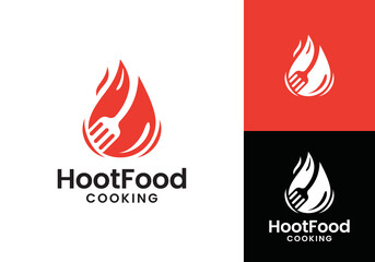 fire with spatula logo combination. hot cooking restaurant food design vector concept