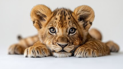 Obraz premium lion cub close up stock image isolated on white background lion cub