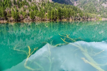 Winter tranquility at Jiusaigou in Aba Autonomous Prefecture, Sichuan showcasing frozen reflections and serene waters