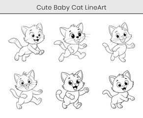 A cute kitten outline cartoon vector. Cute baby cat flat illustration on white background