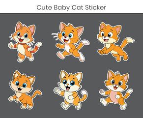 A cute kitten cartoon sticker vector. Cute baby cat flat illustration