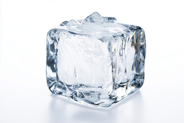 Selective focus clear ice cube isolated on white background, Close up shot ice crystal on white.