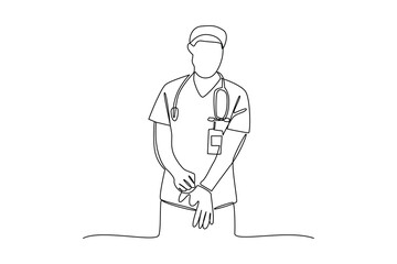 Simple continuous line draw of emergency response team attribute, emergency condition, emergency activity. Medical and Healthcare minimalist concept.