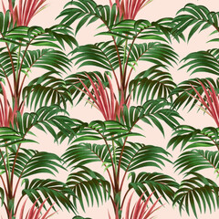 Tropical palm leaves illustration seamless pattern