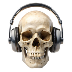 Skull with headphone isolated on white background as transparent. PNG. AI GENERATED