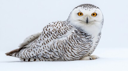 Fototapeta premium snowy owl close up stock image isolated on white background snowy owl