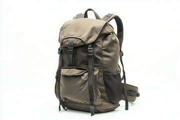 Naklejka premium Selective focus big backpack for travel isolated on white background, Backpack for backpacker on white, Exploring backpack for outdoor activity.