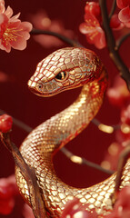 Obraz premium Gold snake 3d illustration wallpaper background