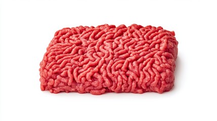 Fresh Raw Ground Beef with Nutritional Label - Vibrant Realistic Food Photography on White Background