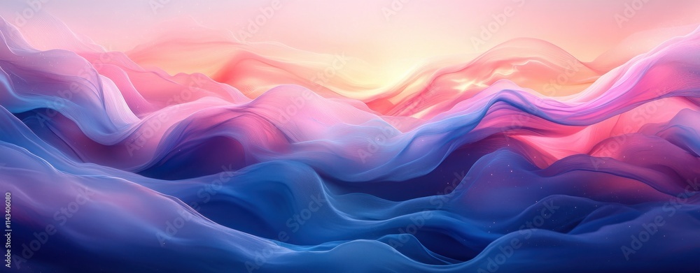 Poster blue and pink abstract flowing gradient background with curvilinear forms