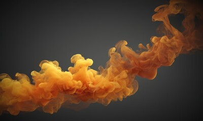 Abstract Orange Ink Swirl on Gray Background 