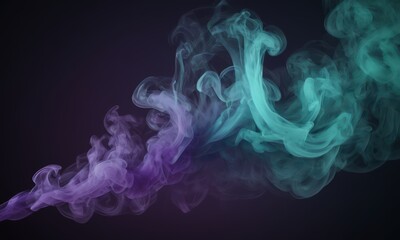 Abstract Smoke Swirls: Ethereal and captivating, a plume of vibrant teal and purple smoke dances gracefully against a deep, mysterious backdrop.