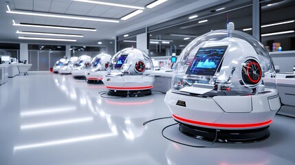 Fototapeta premium futuristic ai pods in modern lab - ai and artificial intelligence