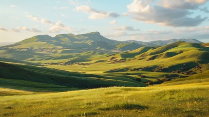 Serene Green Valley Landscape at Sunset